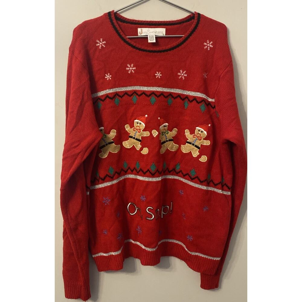 Women Jolly Sweaters Red Gingerbread Oh, Snap! Women’s XL Red XMAS Sweater